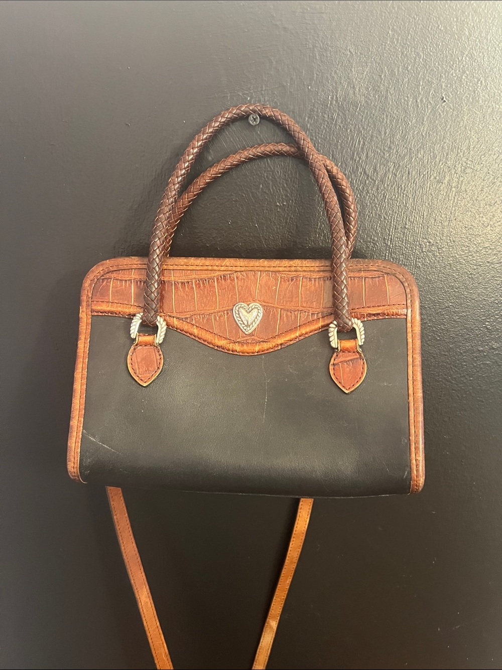 Vintage Brighton Brown Two-Tone Leather Crossbody Satchel - Picture 2 of 4